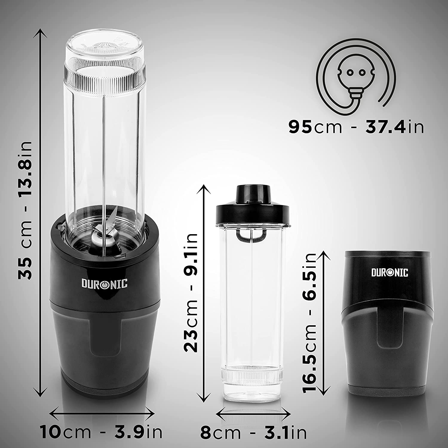 Duronic BL510 Mini Batidora de Vaso Individual 500W | 1 Botella 570ml y Tapa Antifugas | Cuchilla Inox | Batidora Eléctrica Personal | Licuadora Smoothies Batidos | Liquidificador portátil | BPA Free