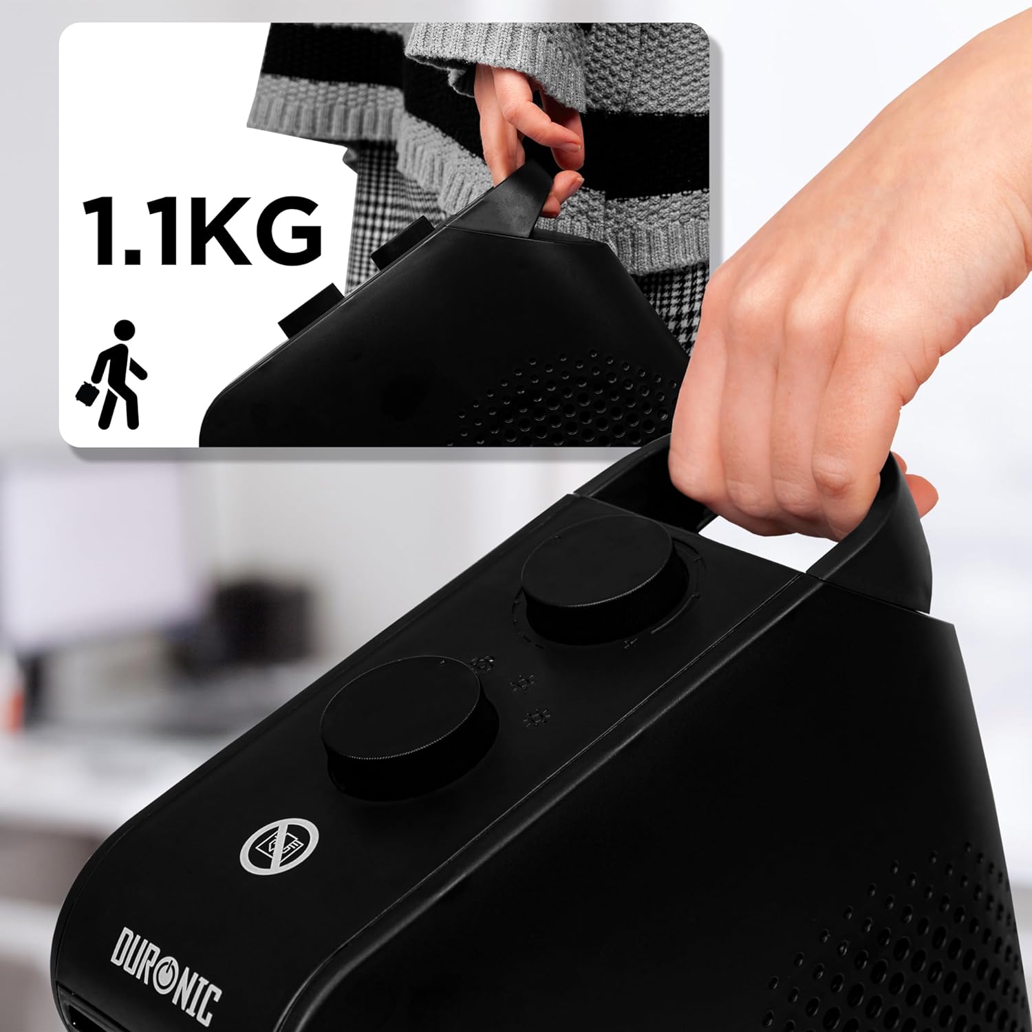 Duronic HV21 Calefactor eléctrico 2000W | Termoventilador 2 Niveles potencia | Posición vertical u horizontal | Ventilador aire frío | Tamaño compacto | Protección sobrecalentamiento | Color negro