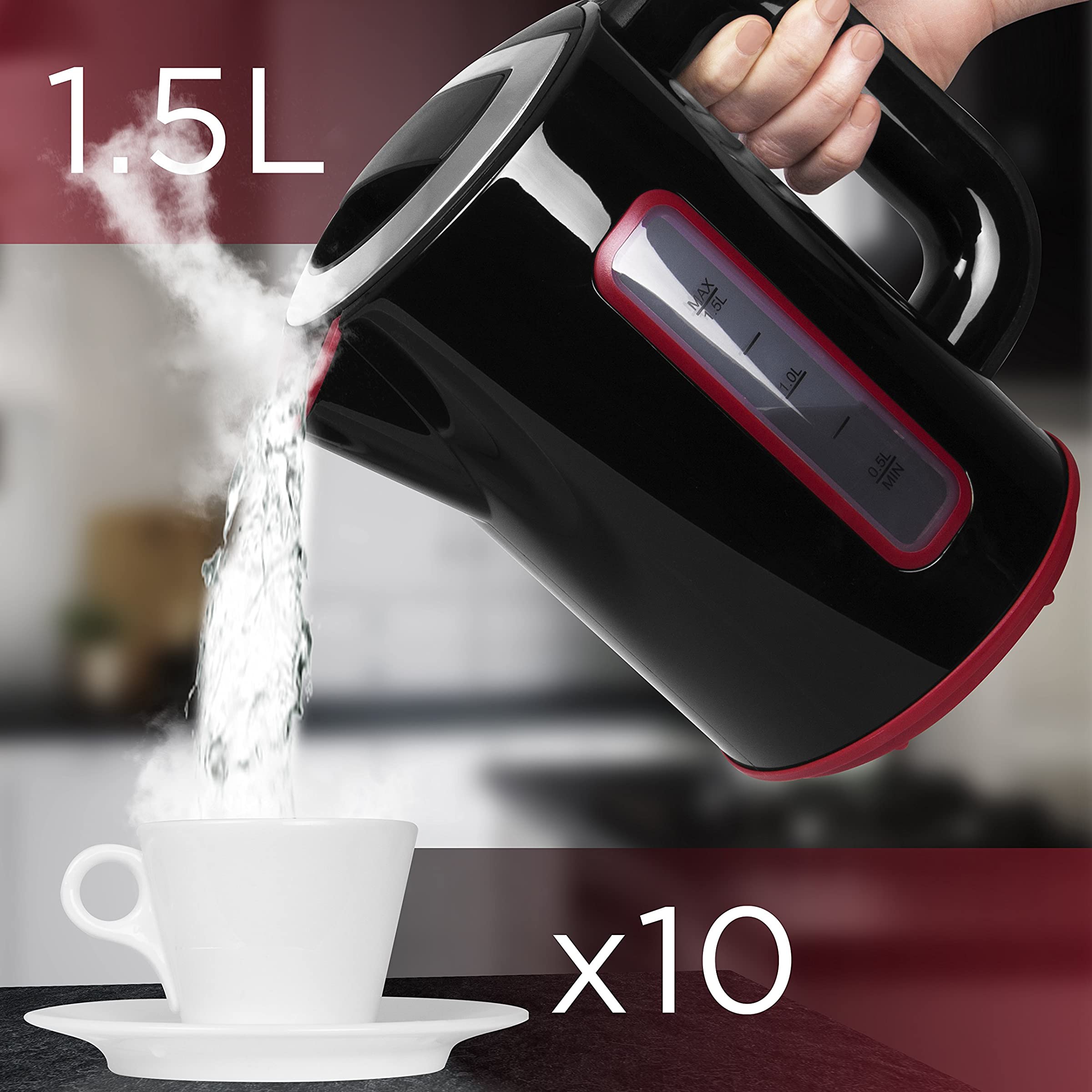 Duronic EK30 BK Hervidor de Agua Eléctrico 3000W de 1.5 L | Temperatura Regulable 40° 60° 80° y 100° C | Libre de BPA y Filtro Antical | Mantiene el Agua Caliente | Color negro