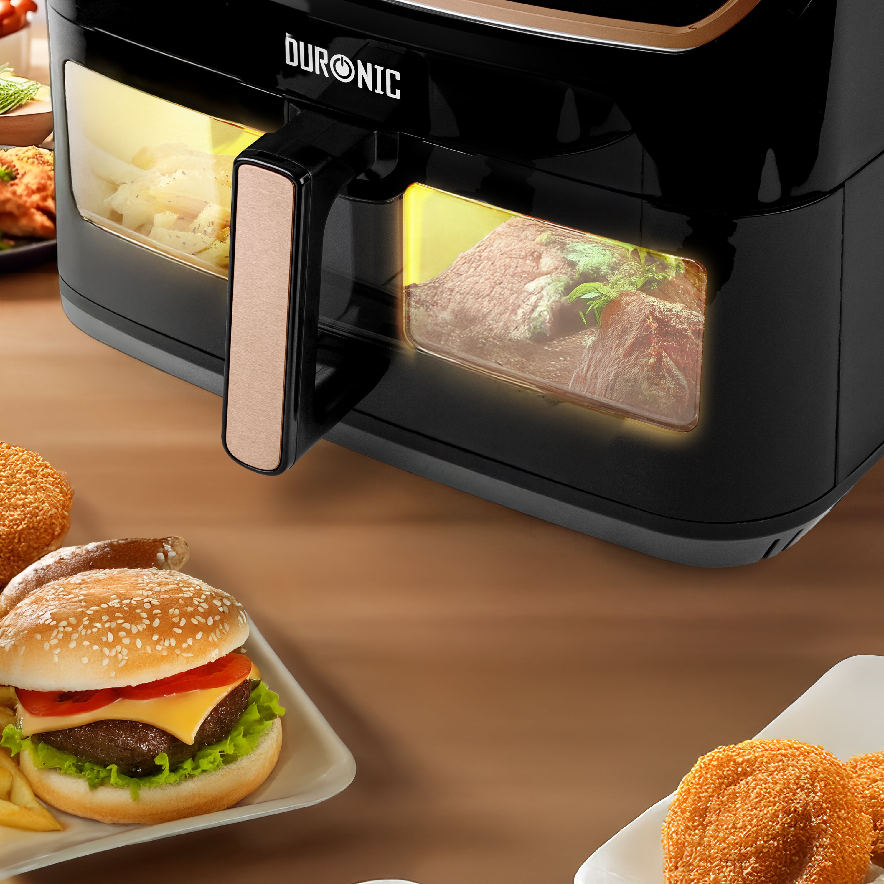 Duronic AFD1 BG Gran bandeja de cocción de 10L para freidora de aire Duronic AF24 | Contenedor de freidora de aire de doble zona | Opción Sync Cook | Solo Cajón, freidoras AF24 AF34 no incluidas