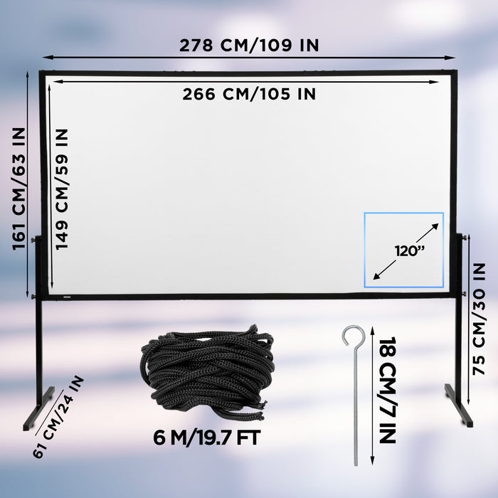 Duronic BD-SFPS120 16:9 Pantalla de proyección de 120 Pulgadas para proyector - Lona de proyección 4K Full HD 3D, Noche de Cine, Oficinas, Salas Conferencias, Aulas Escolares, Montaje Pared o Trípode