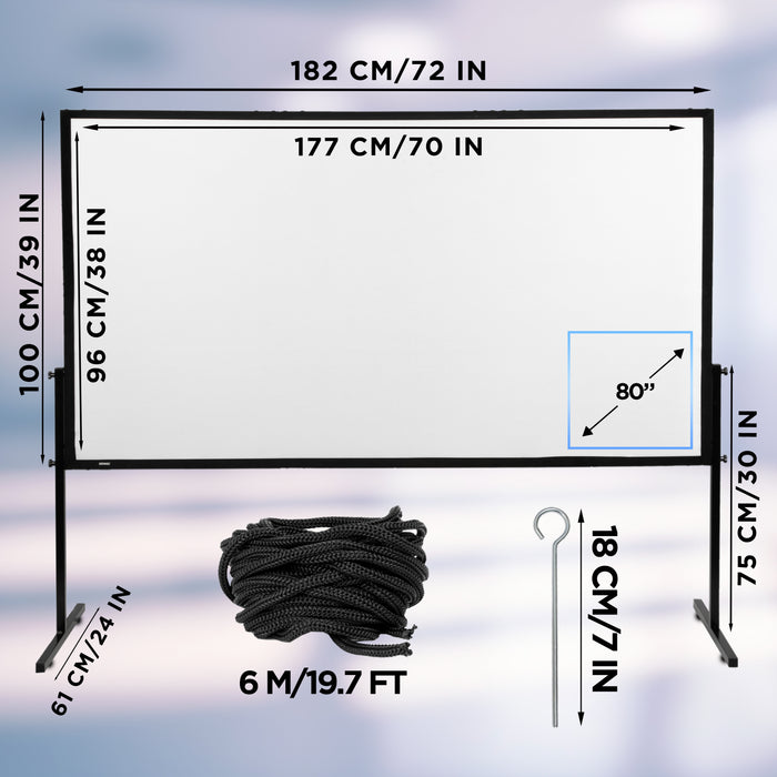 Duronic SFPS80 16:9 Pantalla de proyección de 80 Pulgadas Pantalla para proyector para el hogar 4K Full HD 3D Cine de Noche Oficinas Conferencia Aula Escuela Montaje en Pared o trípode Opcional