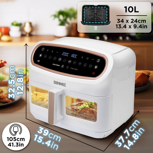Duronic AF14 WG Freidora de aire sin aceite 2400 W | Air Fryer 1 cesta 10L con Ventana | Airfryer 10 programas | Pantalla táctil | Cestas antiadherentes | Fácil de limpiar | 50-200º