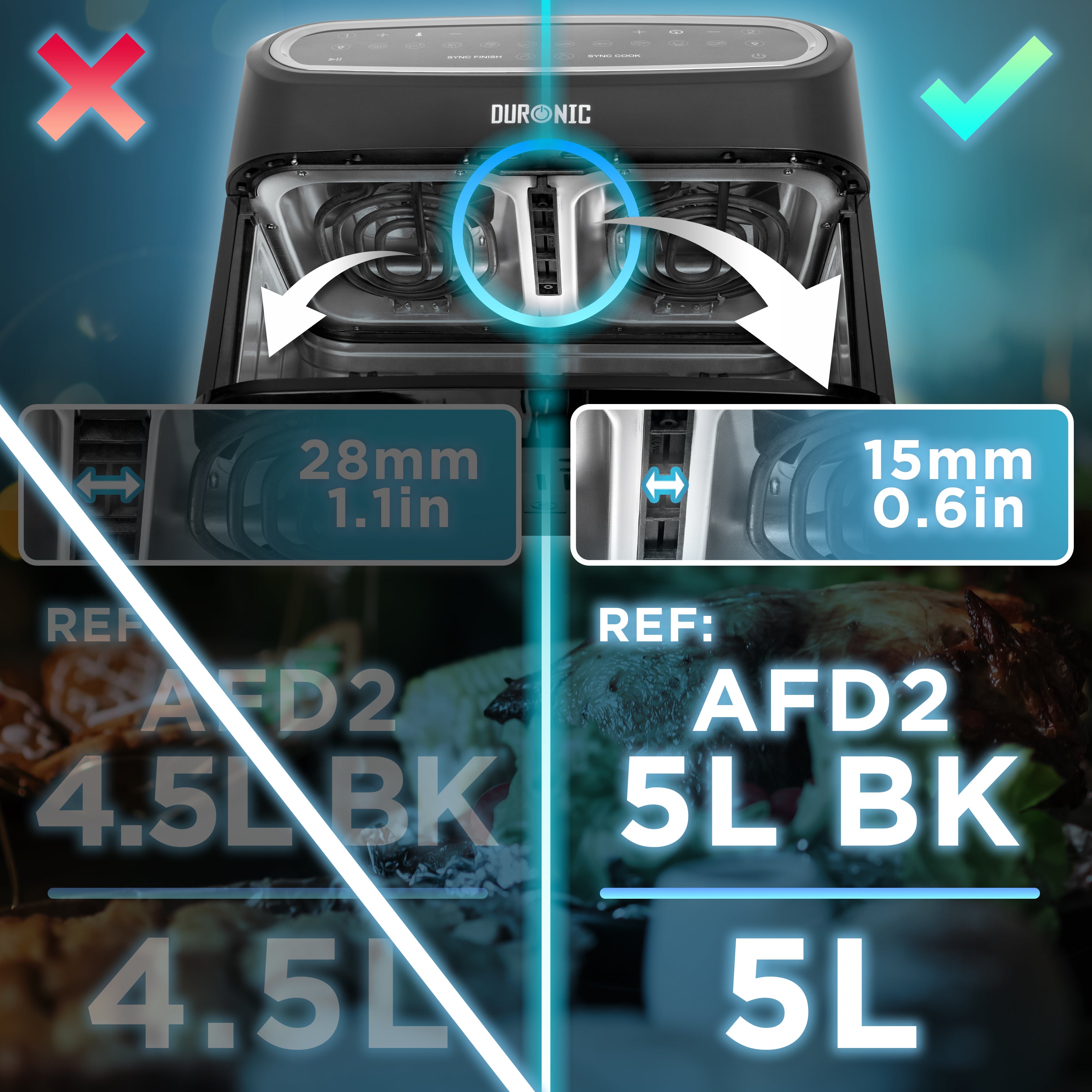 Duronic AFD2 BK 2 cestas de cocción de 5 litros Cada una Compatible únicamente con freidora de Aire Modelos AF14, AF24 y AF34. Cajón de cocción para Airfryer