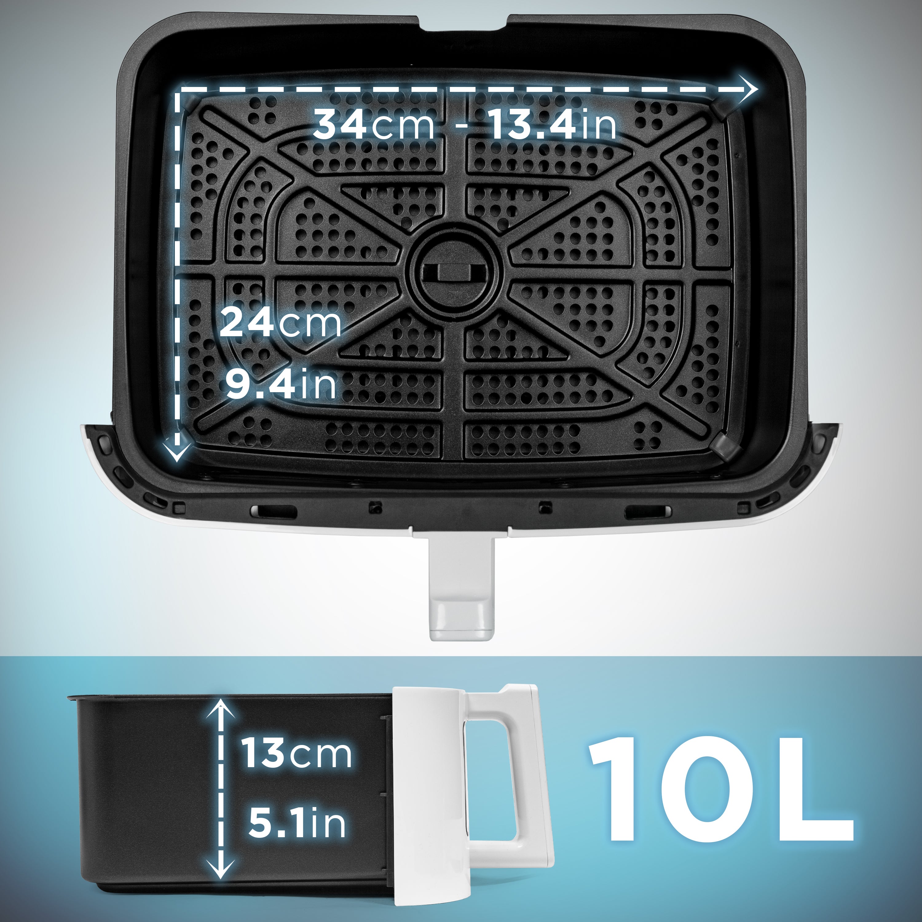 Duronic AFD1 WE Gran bandeja de cocción de 10L para freidora de aire Duronic AF24 | Contenedor de freidora de aire de doble zona | Opción Sync Cook | Solo Cajón, freidoras AF24 AF34 no incluidas