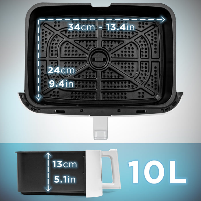 Duronic AFD1 WE Gran bandeja de cocción de 10L para freidora de aire Duronic AF24 | Contenedor de freidora de aire de doble zona | Opción Sync Cook | Solo Cajón, freidoras AF24 AF34 no incluidas