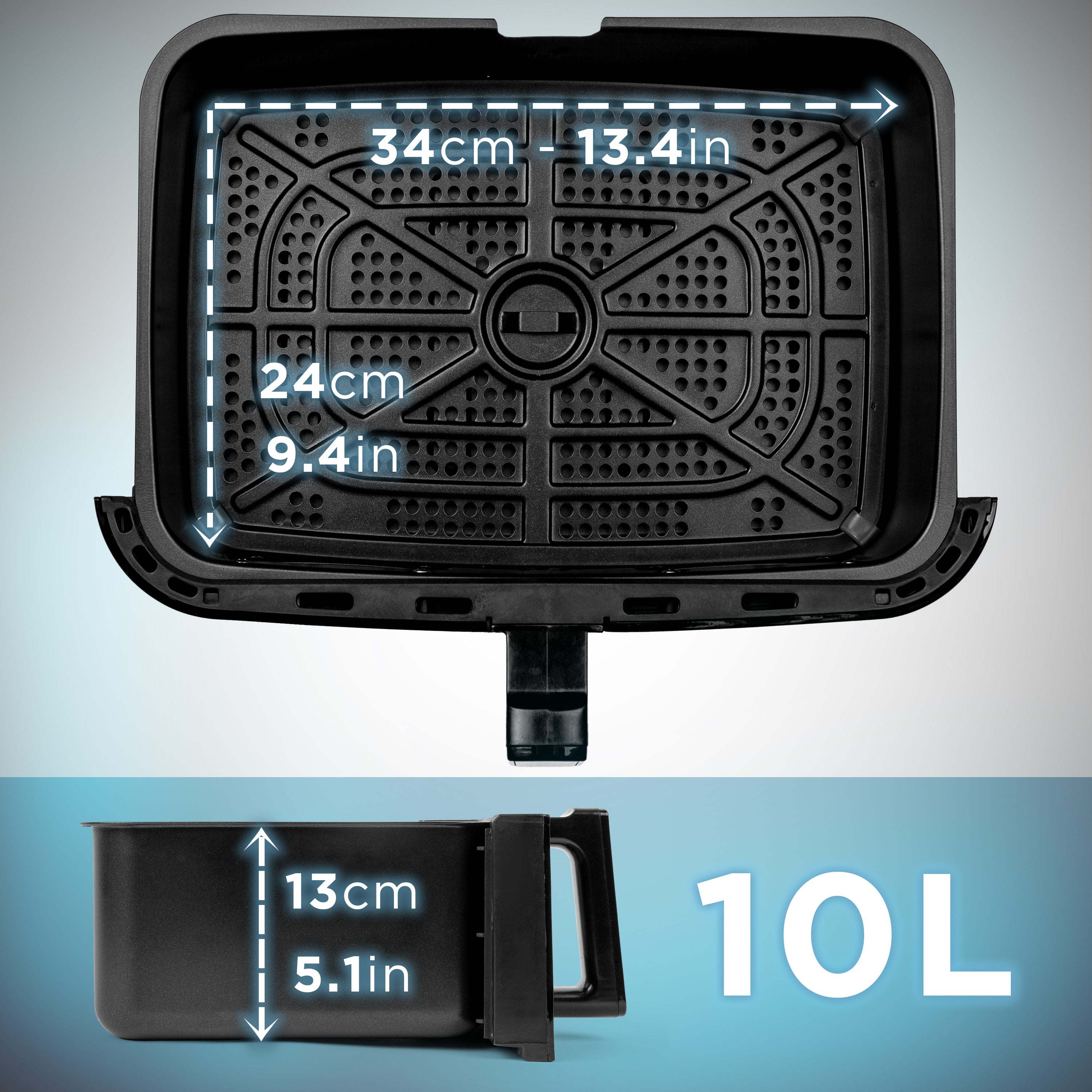 Duronic AFD1 BG Gran bandeja de cocción de 10L para freidora de aire Duronic AF24 | Contenedor de freidora de aire de doble zona | Opción Sync Cook | Solo Cajón, freidoras AF24 AF34 no incluidas