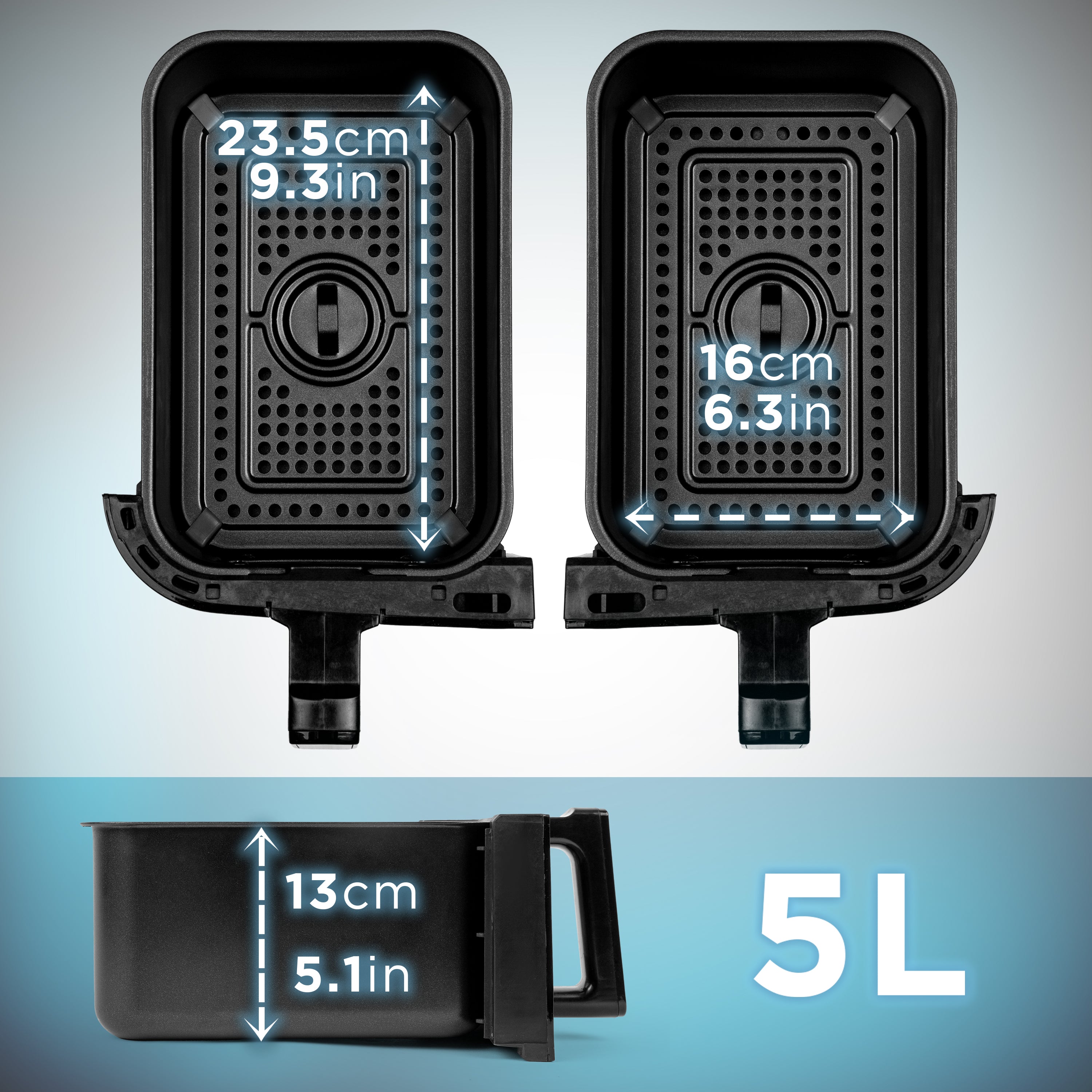 Duronic AFD2 BK 2 cestas de cocción de 5 litros Cada una Compatible únicamente con freidora de Aire Modelos AF14, AF24 y AF34. Cajón de cocción para Airfryer