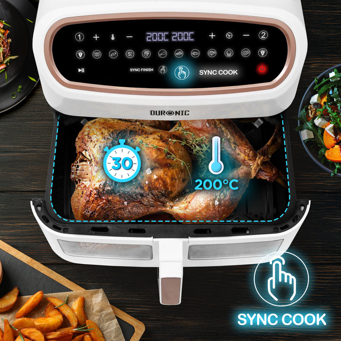 Duronic AF14 WG Freidora de aire sin aceite 2400 W | Air Fryer 1 cesta 10L con Ventana | Airfryer 10 programas | Pantalla táctil | Cestas antiadherentes | Fácil de limpiar | 50-200º
