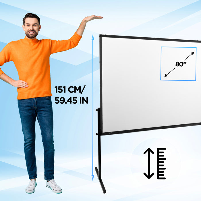 Duronic SFPS80 16:9 Pantalla de proyección de 80 Pulgadas Pantalla para proyector para el hogar 4K Full HD 3D Cine de Noche Oficinas Conferencia Aula Escuela Montaje en Pared o trípode Opcional