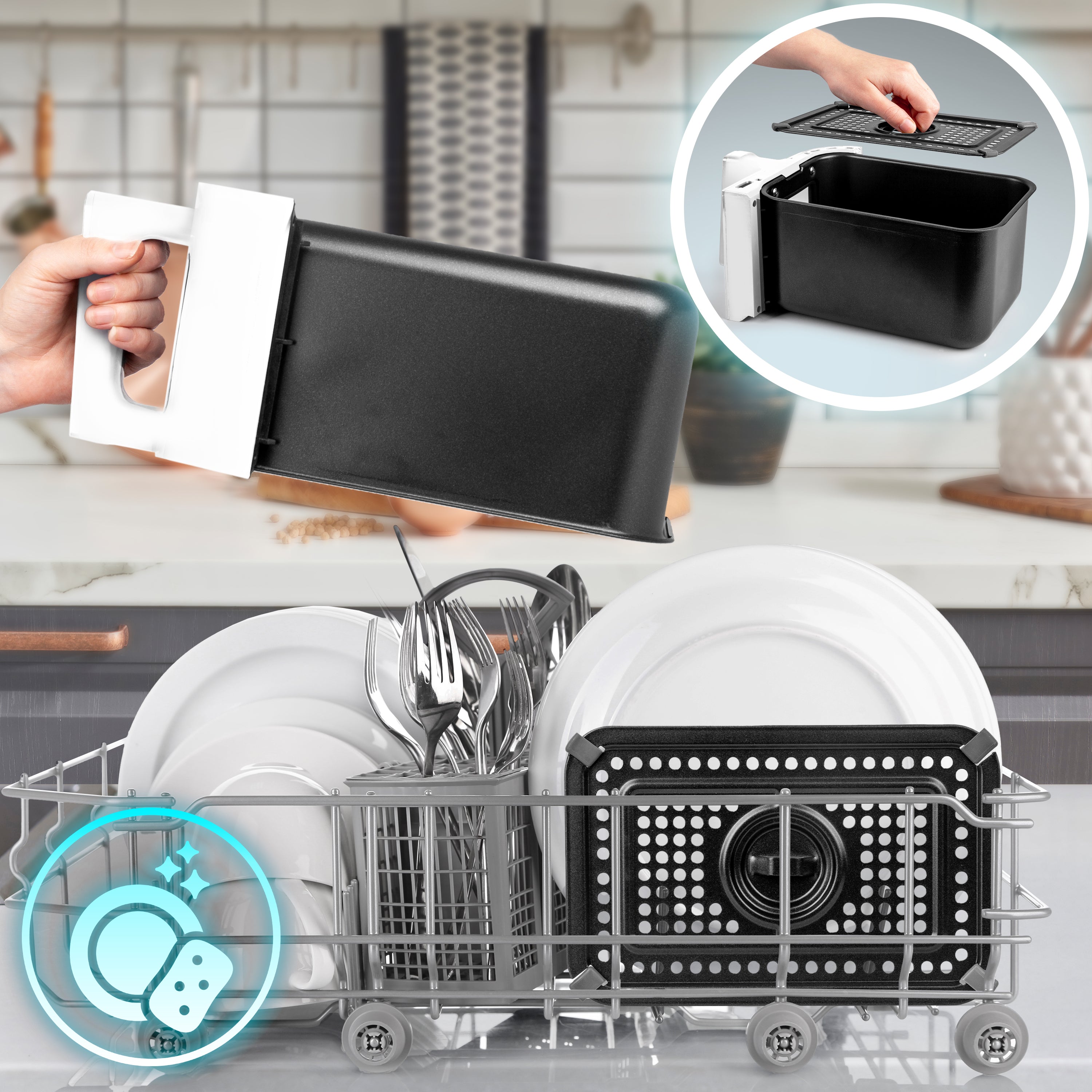 Duronic AFD2 WE 2 cestas de cocción de 5 litros Cada una Compatible únicamente con freidora de Aire Modelos AF14, AF24 y AF34. Cajón de cocción para Airfryer