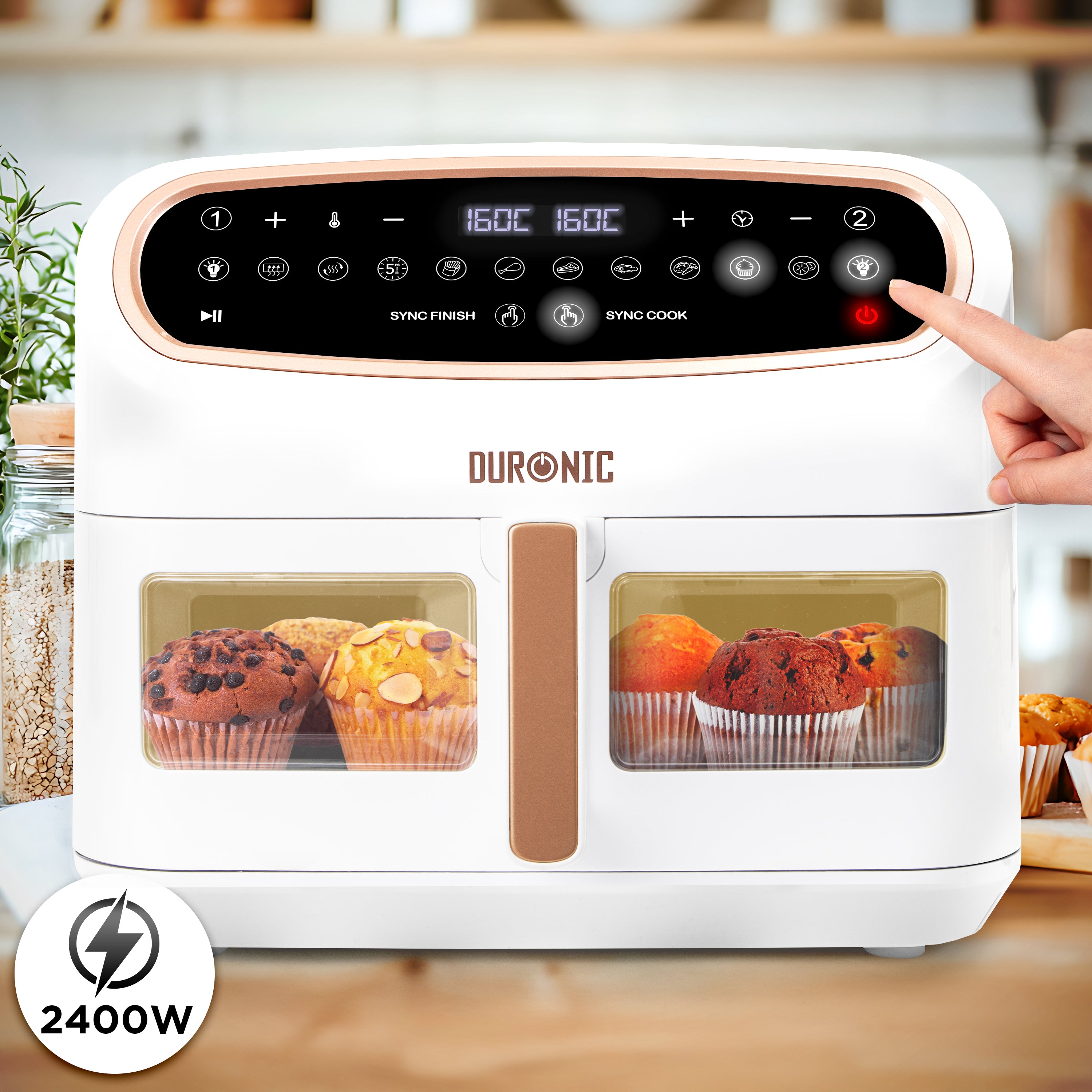 Duronic AF14 WG Freidora de aire sin aceite 2400 W | Air Fryer 1 cesta 10L con Ventana | Airfryer 10 programas | Pantalla táctil | Cestas antiadherentes | Fácil de limpiar | 50-200º