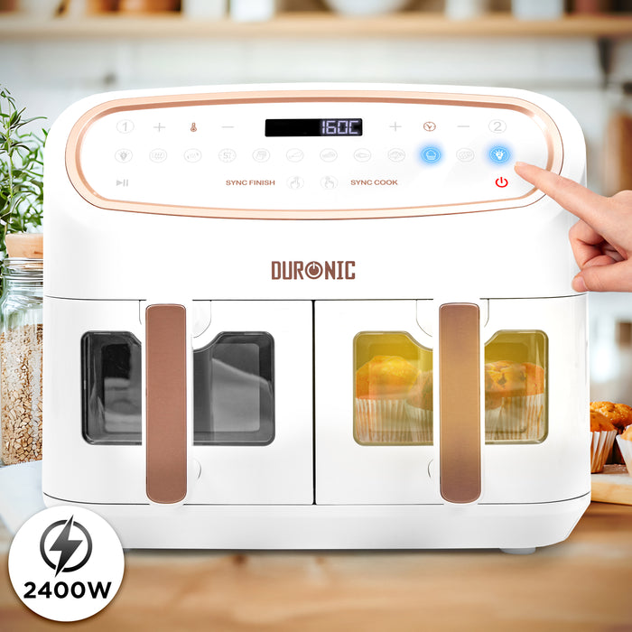 Duronic AF34 WE Freidora de aire sin aceite 2400 W | Air Fryer 2 cestas 5L + 1 cesta 10L con Ventana | Airfryer 10 programas | Pantalla táctil | Cestas antiadherentes | Fácil de limpiar | 50-200º (Copy)