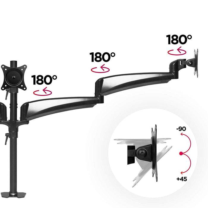 Duronic DM453 Brazo para Monitor triple de 13" a 27" Para 2 pantallas de 8kg cada | Triple Brazo Extensible 76cm cada | Cabezal Giratorio Inclinable VESA 75 y 100 Altura Ajustable 40cm | Soportes