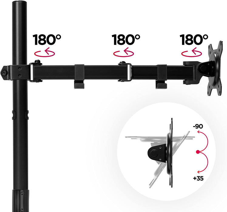 Duronic DMT151X3 Brazo para Monitor | para Pantalla de 13 a 32" y 8 kg de Capacidad | Cabezal VESA 75 y 100 Giratorio e inclinable -15 °+ 15 °| 100cm de Altura Ajustable | Brazo Extensible