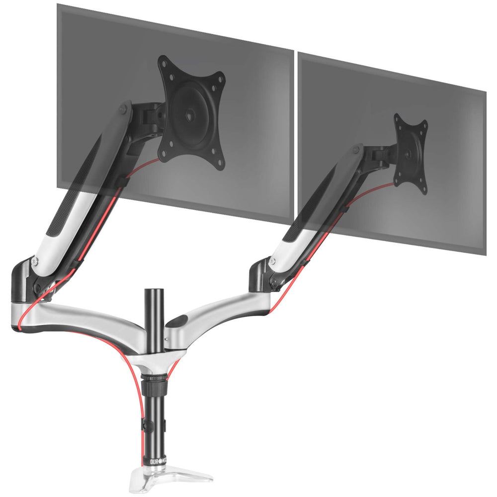 Duronic DM652 Brazo para Monitor doble 2 monitores de 15" a 27" para Pantallas de 8kg cada máx | Cabezal VESA 75 y 100 Giratorio e Inclinable -90°+85° | Altura Ajustable 40cm | Doble Brazo 58cm cada