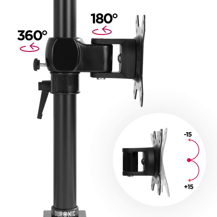 Duronic DM351X1 BK Brazo para Monitor de 13" a 27" | 10 kg máx por pantalla | 2 Brazos Extensibles VESA 75 y 100 Movimiento Lateral 180° | Altura Ajustable y Cabezal Giratorio 360° e Inclinable ± 15°