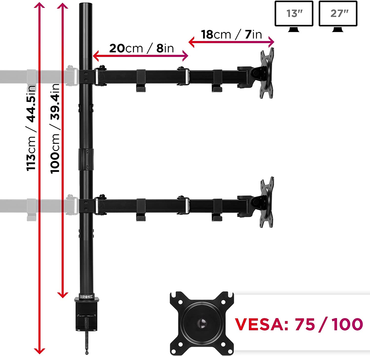 Duronic DMT154 BK Brazo para Monitor | para 4 Pantallas de 13 a 27