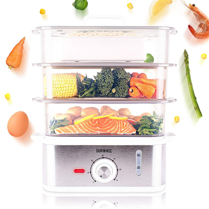 Duronic FS87 Vaporera eléctrica 870W | Minutero Temporizador | Capacidad de 10.6 litros y Bandeja antigoteo | Pantalla LCD digital | Libre de BPA | Cocine verduras pescado arroz platos más sanos