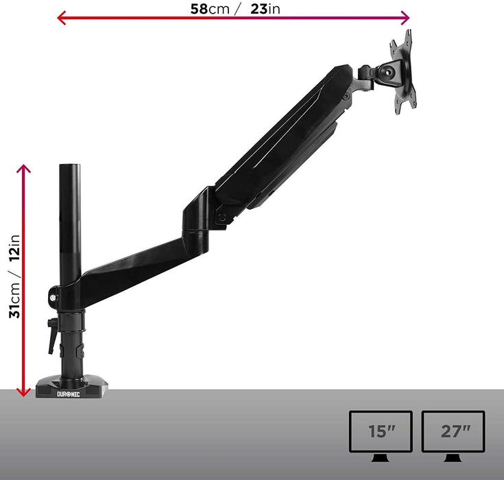 Duronic DMG51X2 Brazo para Monitor de 15 y 27" y Pantalla de hasta 8 kg | Sistema de Resorte a Gas | Altura Ajustable 30 cm | Cabezal VESA 75 y 100 Inclinable y Rotatorio | Brazo de hasta 58 cm