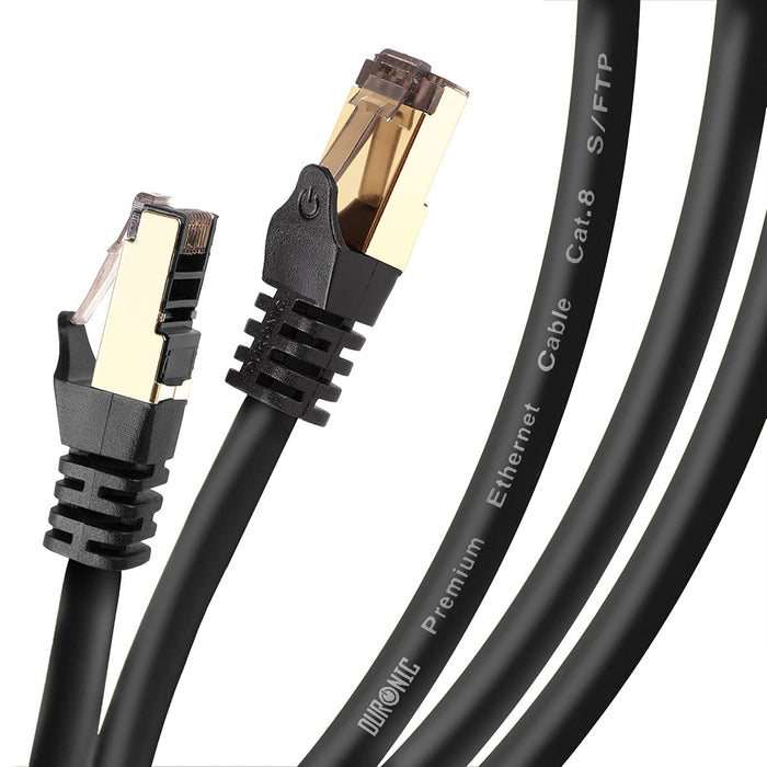 Duronic BK 1M CAT8 Cable de ethernet|Trenzado de los Pares Interno Y Conectores RJ45|Ancho de Banda de hasta 2GHz/2000MHz|Color Amarillo y Acabado Oro