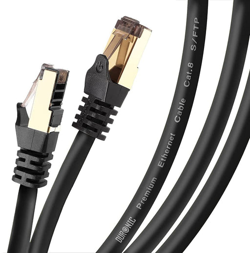 Duronic Cable de ethernet BK 10M CAT8 2Ghz 2000MHz 40Gbps S FTP Cable de conexión y Conector RJ45 | Máx velocidad de Fibra Óptica Banda ancha y Transmisión de datos rápida | Compatibilidad Universal