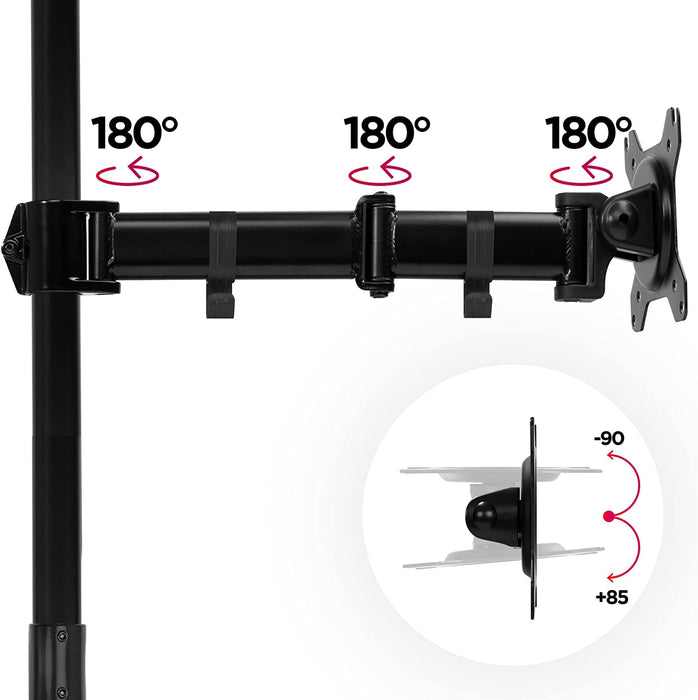 Duronic DMT251X3 BK Brazo para Monitor de 13" a 32" de 8Kg máximo | Cabezal VESA 75 y 100 Giratorio e Inclinable -90°+ 35°| Altura Ajustable 100 cm |Brazo Extensible 33cm | Soporte TV LED LCD