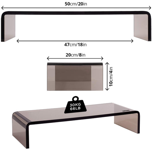 Duronic DM054 Elevador de Monitor |Superficie de 50 x 20 cm | Hasta 30 kg y Patas Regulables Antideslizantes | Metacrilato Negro | Soporte Ergonomico Plataforma de Ordenador Portátil TV Elevador