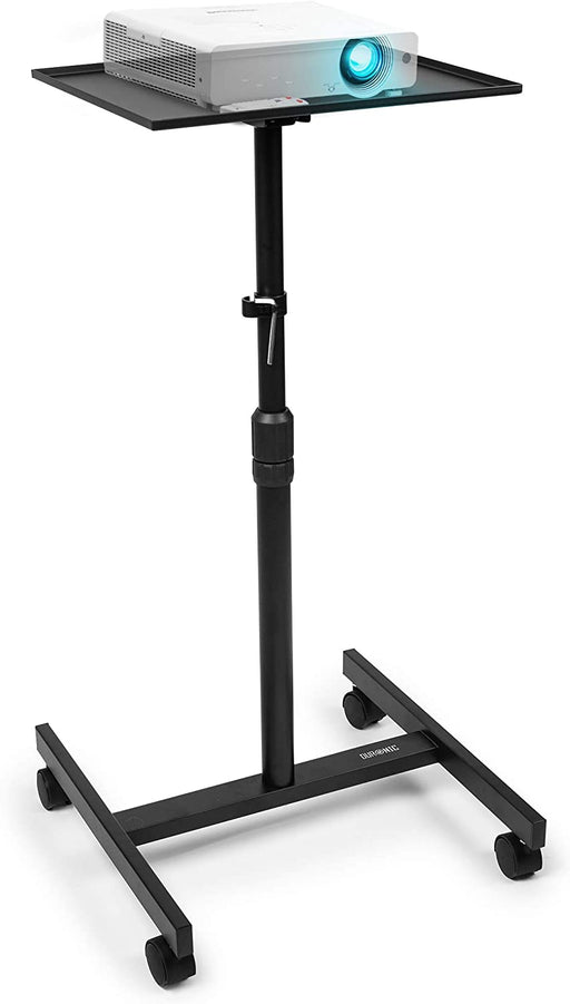 Duronic WPS20 Soporte para Proyector Portátil con Ruedas | Altura Regulable de 68 a 100cm | Soporta hasta 10kg de peso | Superficie 42.4x37.7cm | Incluye Correa de Seguridad | Inclinable | Color negro