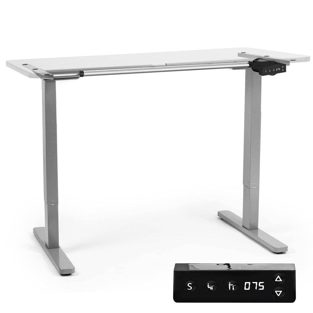 Duronic TM12 GY Escritorio de oficina para Ordenador y Portátil | Altura ajustable 71cm a 116cm | 2 niveles | Función memoria y motor de elevación | Estación de trabajo ergonómica regulable | Gris