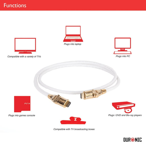 Duronic HDC01 HDMI Cable 1m Blindado 1.4 con Conectores Chapados en Oro 24ct Flexible y Rotativo Compatible con Ethernet Señal Full HD 1080P / 2160P