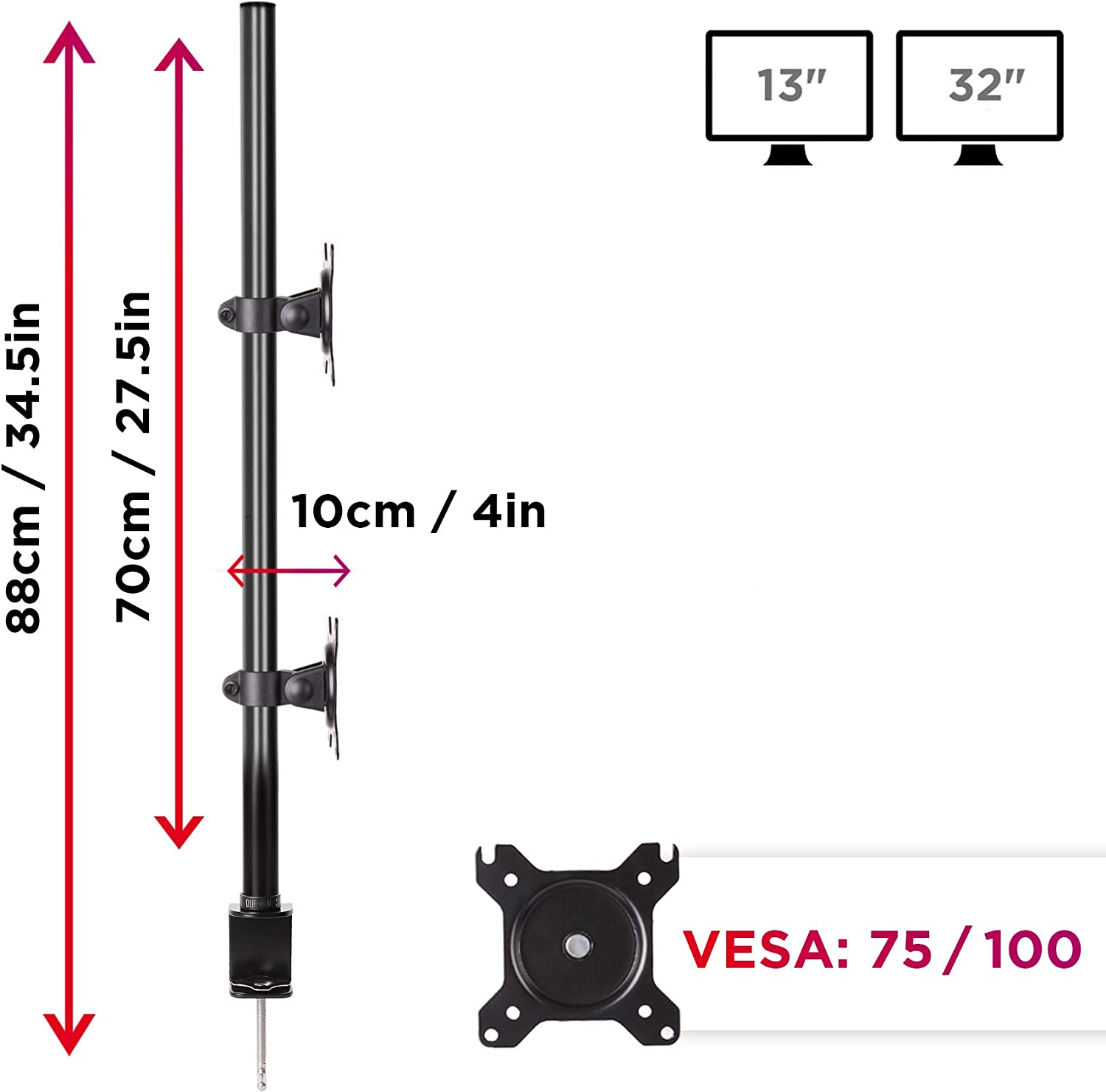 Duronic DM15V2 Brazo para Monitor para 2 pantallas de 13 a 32