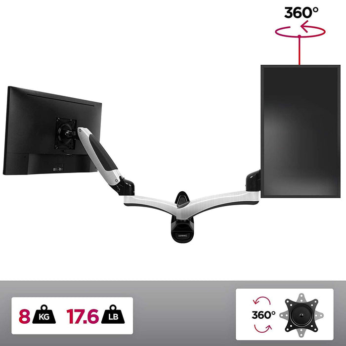 Duronic DM65W1X2 Brazo para Monitor 15 a 27" de Pared | Hasta 8kg | Brazo de 58cm con Sistema de Muelle | Cabezal VESA 75 y 100 Giratorio e Inclinable -90°+85°| Incluye placa para instalacion en pared