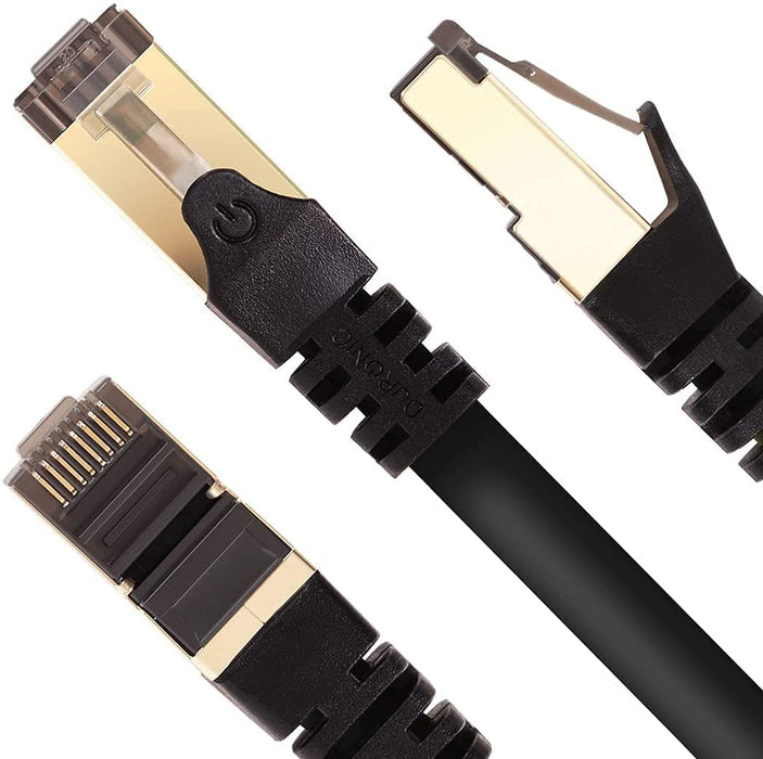 Duronic Cable de ethernet BK 1.5M CAT8 2Ghz 2000MHz 40Gbps S FTP Cable de conexión y Conector RJ45 | Máx velocidad de Fibra Óptica Banda ancha y Transmisión de datos rápida | Compatibilidad Universal