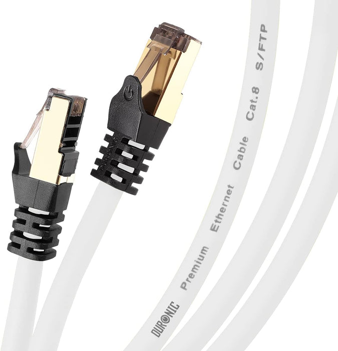Duronic WE 10M CAT8 Cable de ethernet|Trenzado de los Pares Interno Y Conectores RJ45|Ancho de Banda de hasta 2GHz/2000MHz|Color Amarillo y Acabado Oro