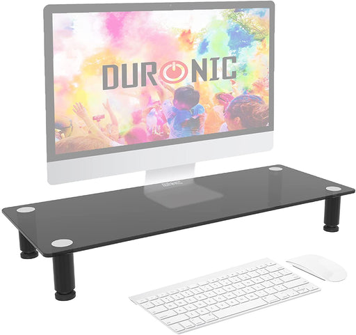 Duronic DM051 Elevador de Monitor |Superficie de 63 x 25 cm | Hasta 40 kg y Patas Regulables Antideslizantes | Diseño en Cristal Negro | Soporte Ergonomico Plataforma de Ordenador Portátil TV Elevador