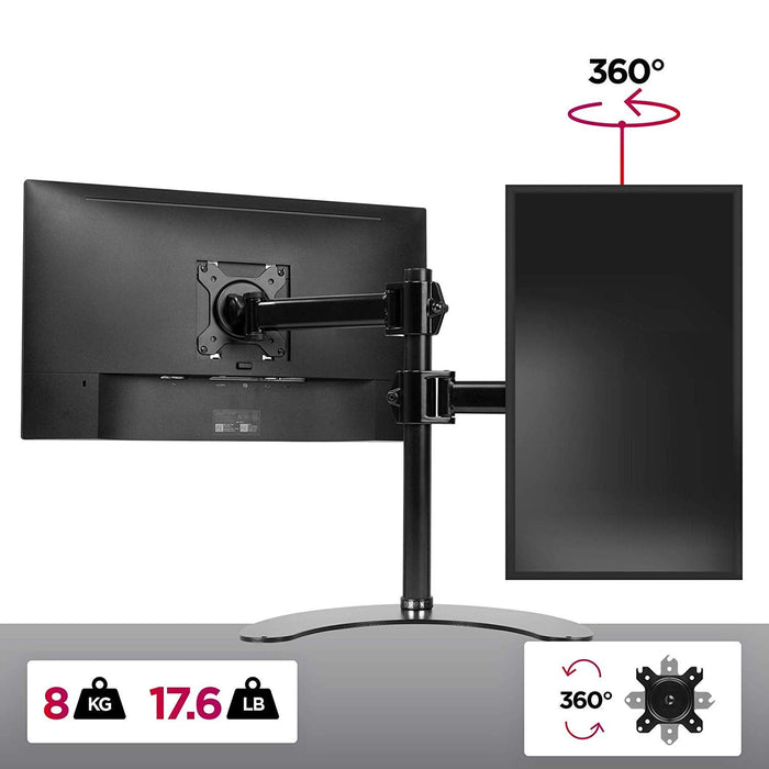 Duronic DM25D1 BK Brazo para Monitor de 13 a 27" de hasta 8kg | Con brazo extensible de 19cm | Altura Poste 40 cm y Base Fija | Cabezal VESA 75 y 100 Giratorio e Inclinable | Soporte TV LCD Ordenador