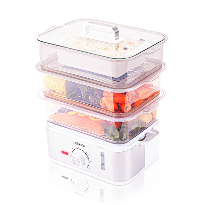 Duronic FS87 Vaporera eléctrica 870W | Minutero Temporizador | Capacidad de 10.6 litros y Bandeja antigoteo | Pantalla LCD digital | Libre de BPA | Cocine verduras pescado arroz platos más sanos