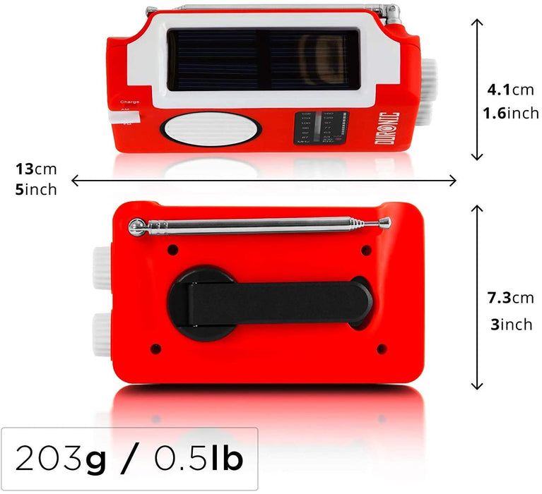 Duronic Hybrid Radio Portable Pequeña FM y AM Estereo con Recarga por Luz Solar, Dinamo y USB - Radios Solares