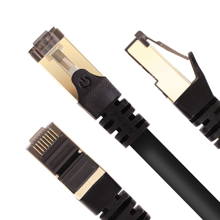 Duronic BK 3M CAT8 Cable de ethernet|Trenzado de los Pares Interno Y Conectores RJ45|Ancho de Banda de hasta 2GHz/2000MHz|Color Amarillo y Acabado Oro