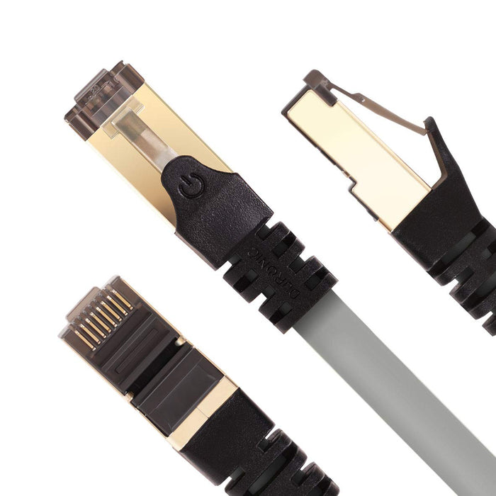 Duronic Cable de ethernet GY 5M CAT8 2Ghz 2000MHz 40Gbps S FTP Cable de conexión y Conector RJ45 | Máx velocidad de Fibra Óptica Banda ancha y Transmisión de datos rápida | Compatibilidad Universal