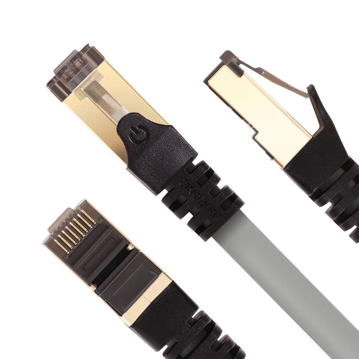 Duronic GY 5M CAT8 Cable de ethernet|Trenzado de los Pares Interno Y Conectores RJ45|Ancho de Banda de hasta 2GHz/2000MHz|Color Gris y Acabado Oro
