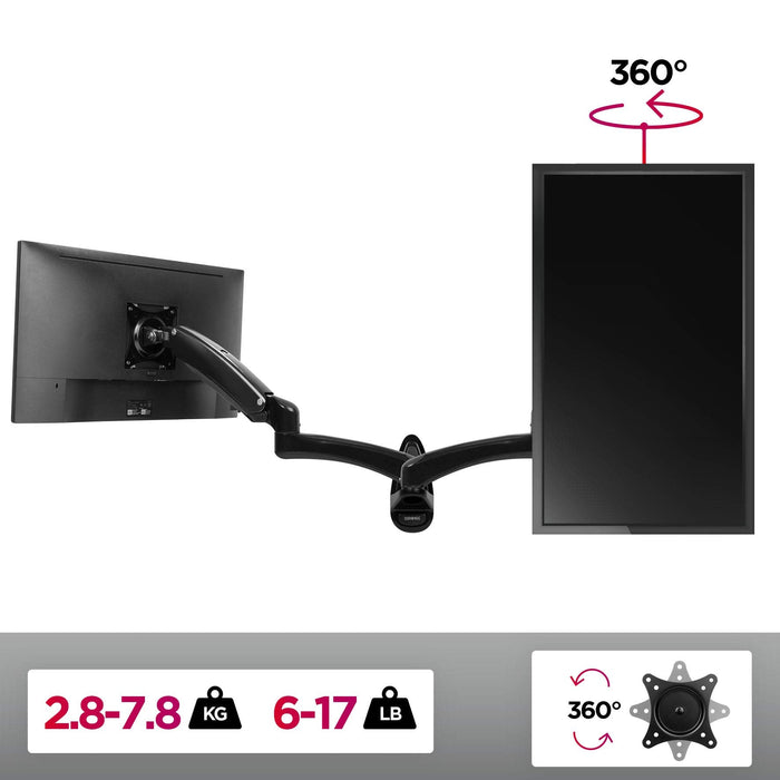 Duronic DM55W1X1 Brazo para Monitor 15 a 27" de Pared | Hasta 8kg | Brazo de 33cm con Sistema de Muelle | Cabezal VESA 75 y 100 Giratorio e Inclinable -90°+85°| Incluye placa para instalacion en pared