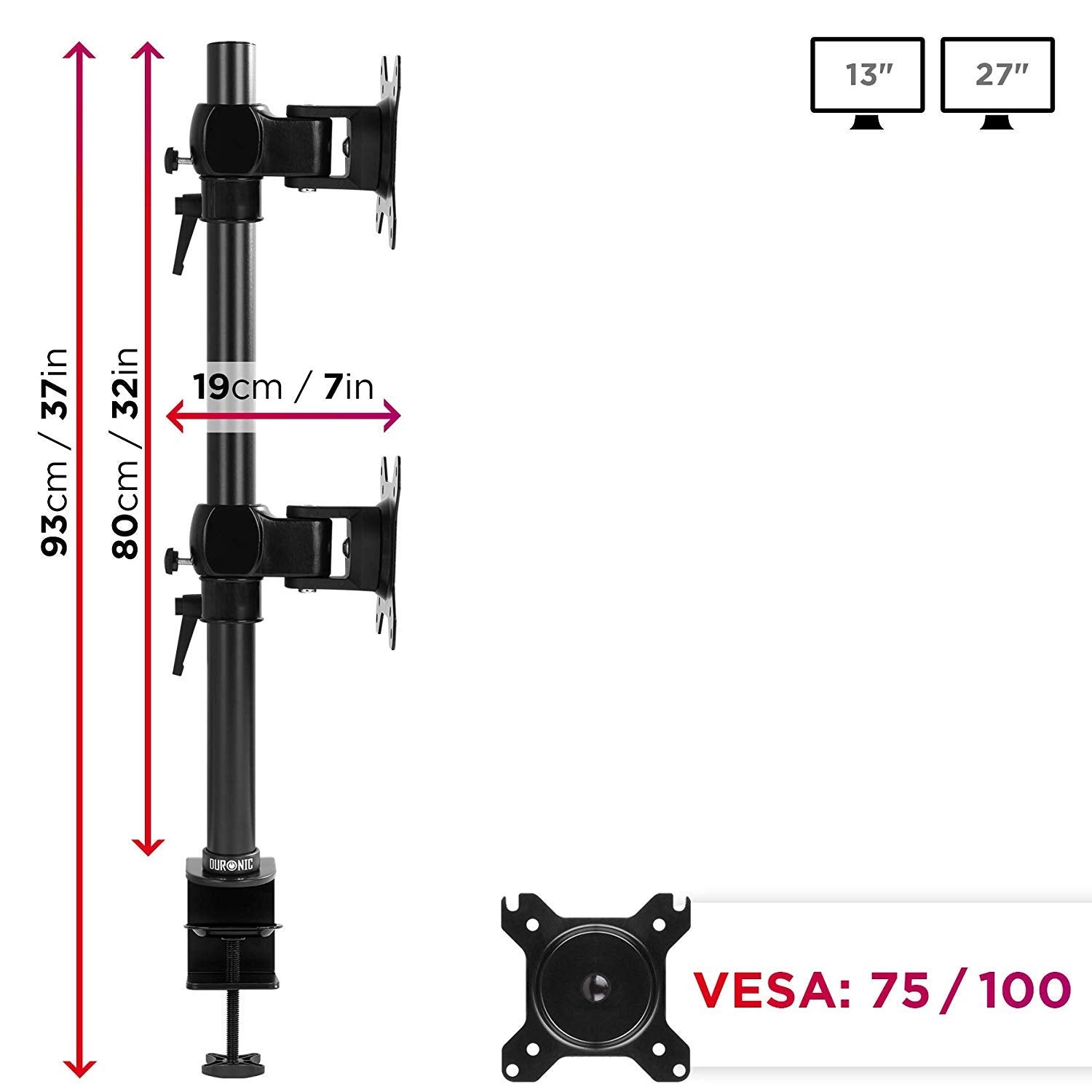 Duronic DM35V2X1 BK Brazo para Monitor doble 2 pantallas de 13 a 27