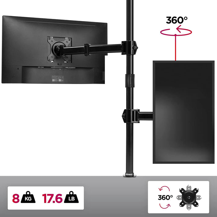 Duronic DMT251X3 BK Brazo para Monitor de 13" a 32" de 8Kg máximo | Cabezal VESA 75 y 100 Giratorio e Inclinable -90°+ 35°| Altura Ajustable 100 cm |Brazo Extensible 33cm | Soporte TV LED LCD