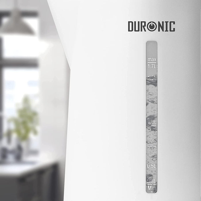 Duronic EK17 WE Hervidor de agua eléctrico 2200W - Capacidad 1,7 L - Desconexión automática | Base giratoria 360° - Filtro antical - Compacto Libre de BPA - Blanco