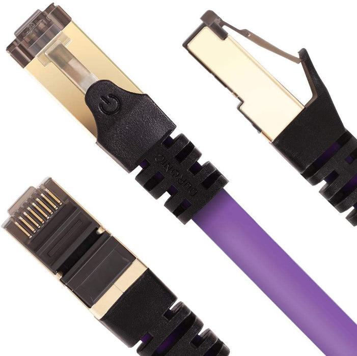 Duronic Cable de ethernet PE 1M CAT8 2Ghz 2000MHz 40Gbps S FTP Cable de conexión y Conector RJ45 | Máx velocidad de Fibra Óptica Banda ancha y Transmisión de datos rápida | Compatibilidad Universal