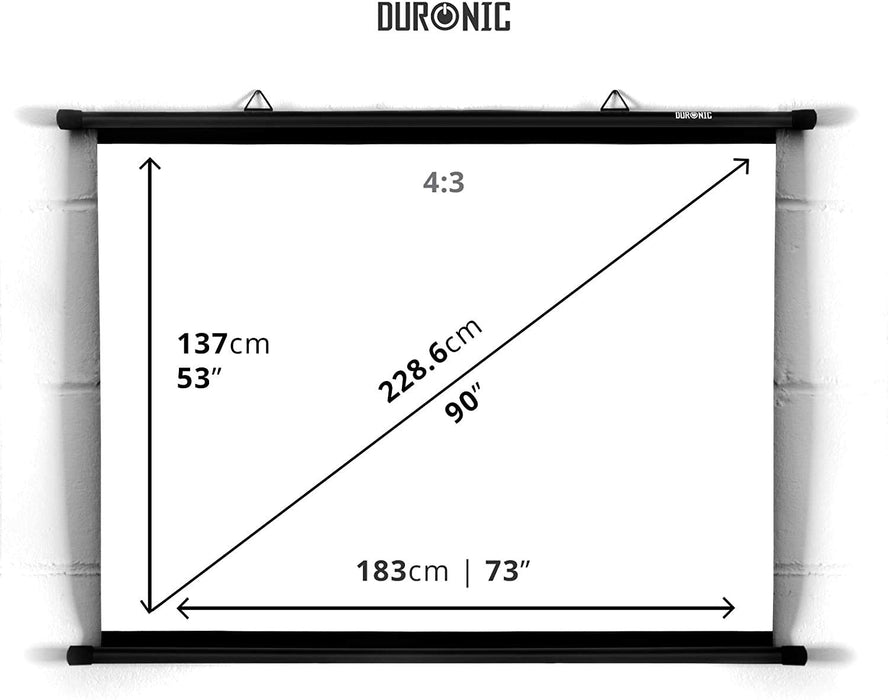 Duronic BPS90 43 Pantalla para proyector de 90" 183x137 cm | Formato 4:3 | Instalación con Ganchos | Pantalla Tensionada Antiarrugas |Calidad Full HD y 3D | Montaje en Pared Pantalla para proyector