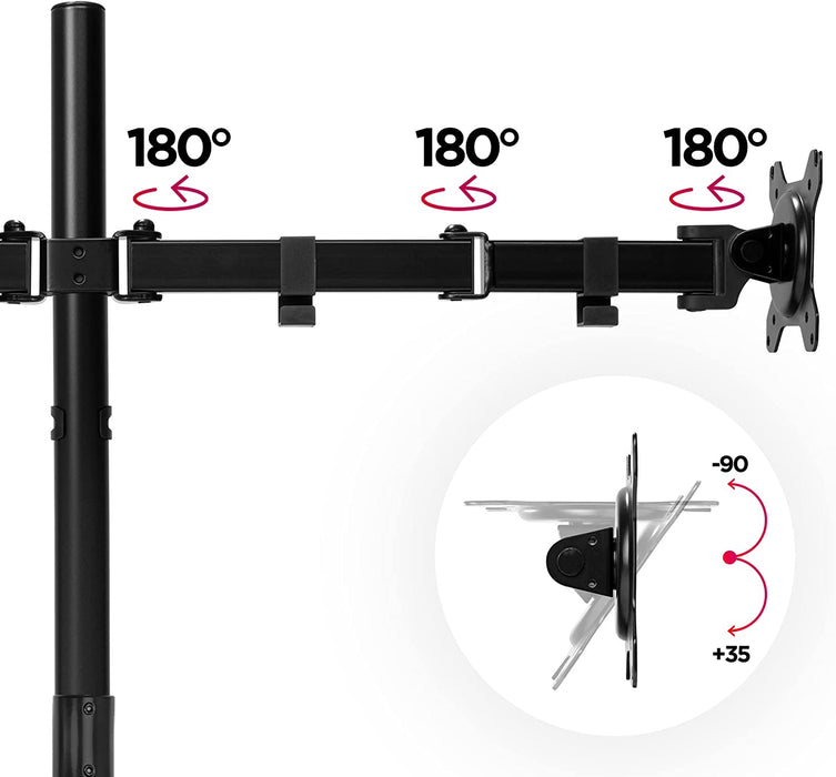 Duronic DMT152 BK Brazo para Monitor | para 2 Pantallas de 13 a 27" y 8 kg de Capacidad | Cabezal VESA 75 y 100 Giratorio e inclinable +90 °- 35 °| 100cm de Altura Ajustable | Brazo Extensible