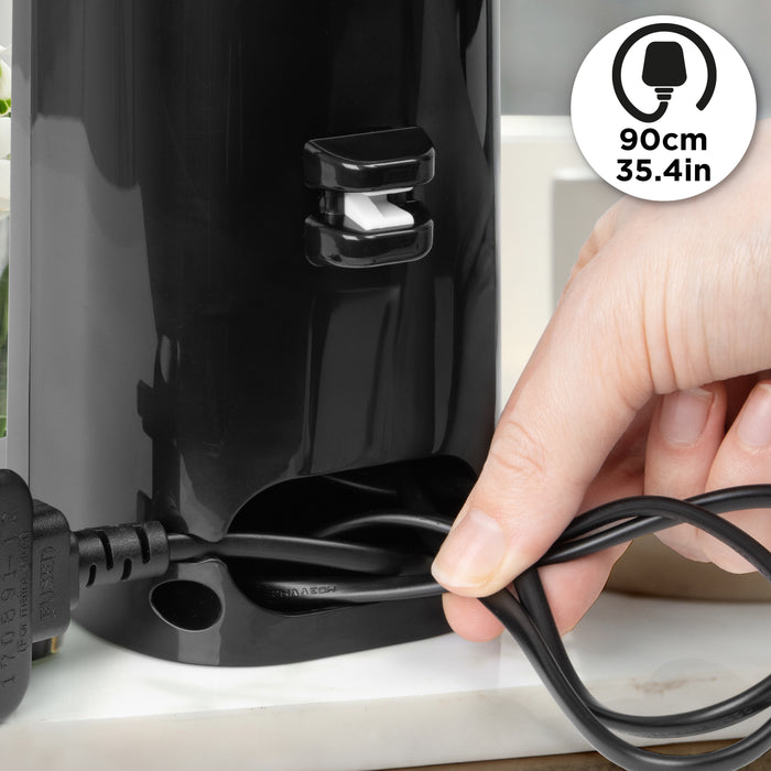 Duronic CO40 BK Abrelatas Eléctrico 50W - Abre Latas de Conserva Automático con Afilador de Cuchillos y Abrebotellas, Permite Retirar Tapones de Botellas y Latas